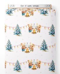 Tissu - Ours et sapins enneigés