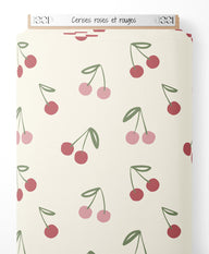 Tissu - Cerises roses et rouges