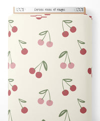 Tissu - Cerises roses et rouges