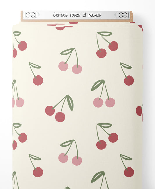 Tissu - Cerises roses et rouges