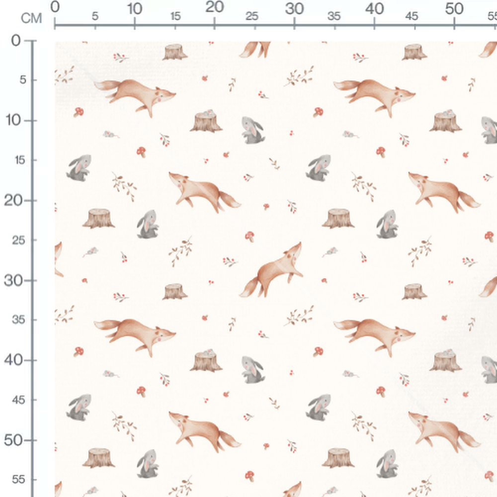 Tissu - Renards et lapins mignons