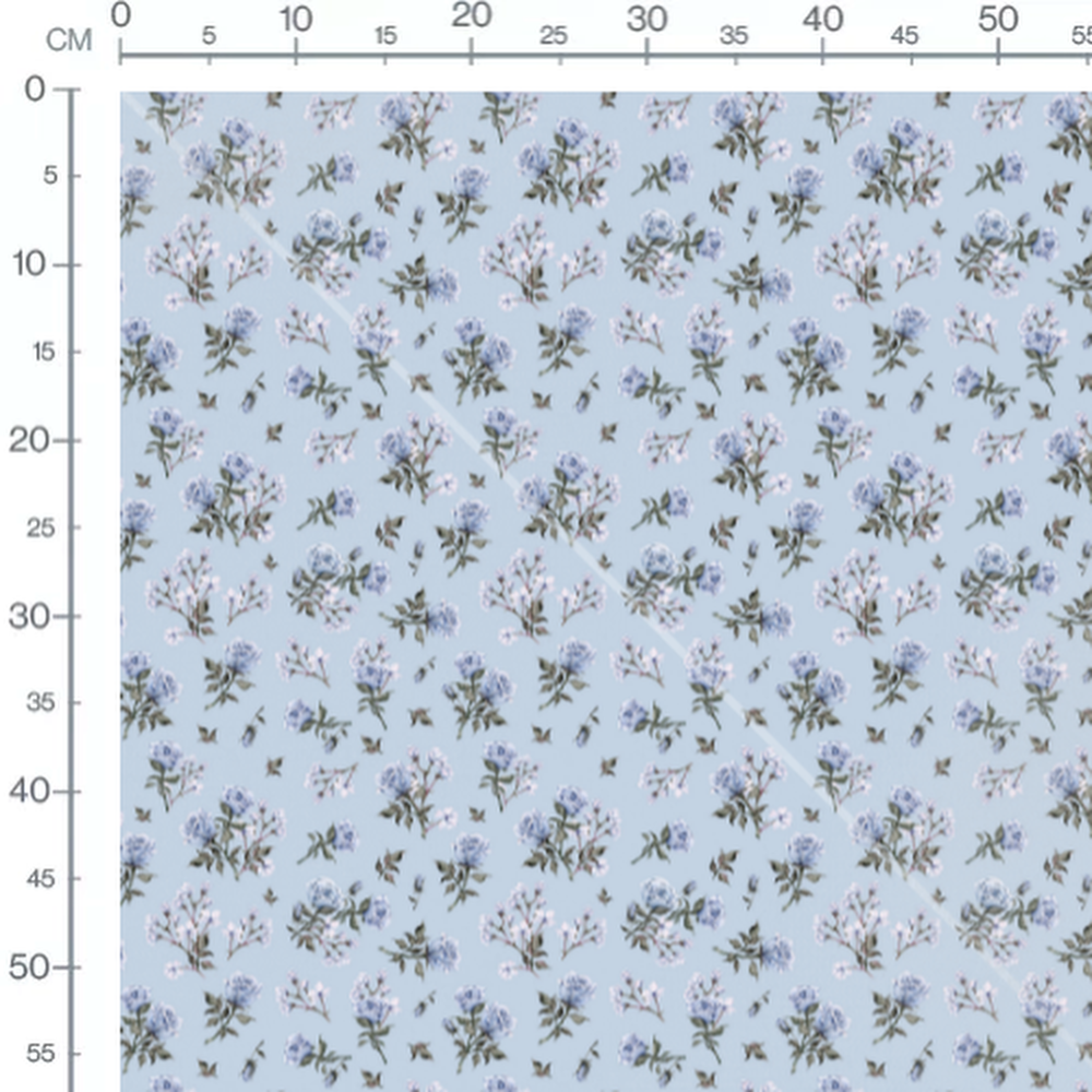 Tissu - Roses bleues sur fond bleu