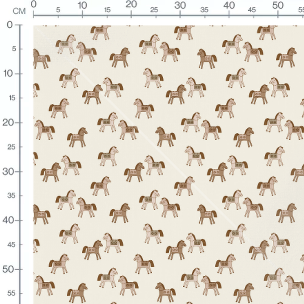 Tissu - Chevaux jouets marron beige