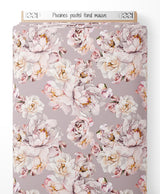 Tissu - Pivoines pastel sur fond mauve