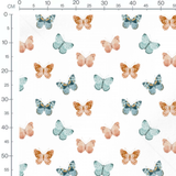 Tissu - Papillons bleus et oranges