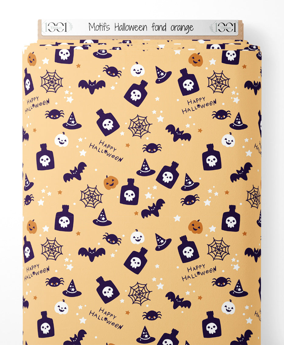 Tissu - Motifs Halloween sur fond orange