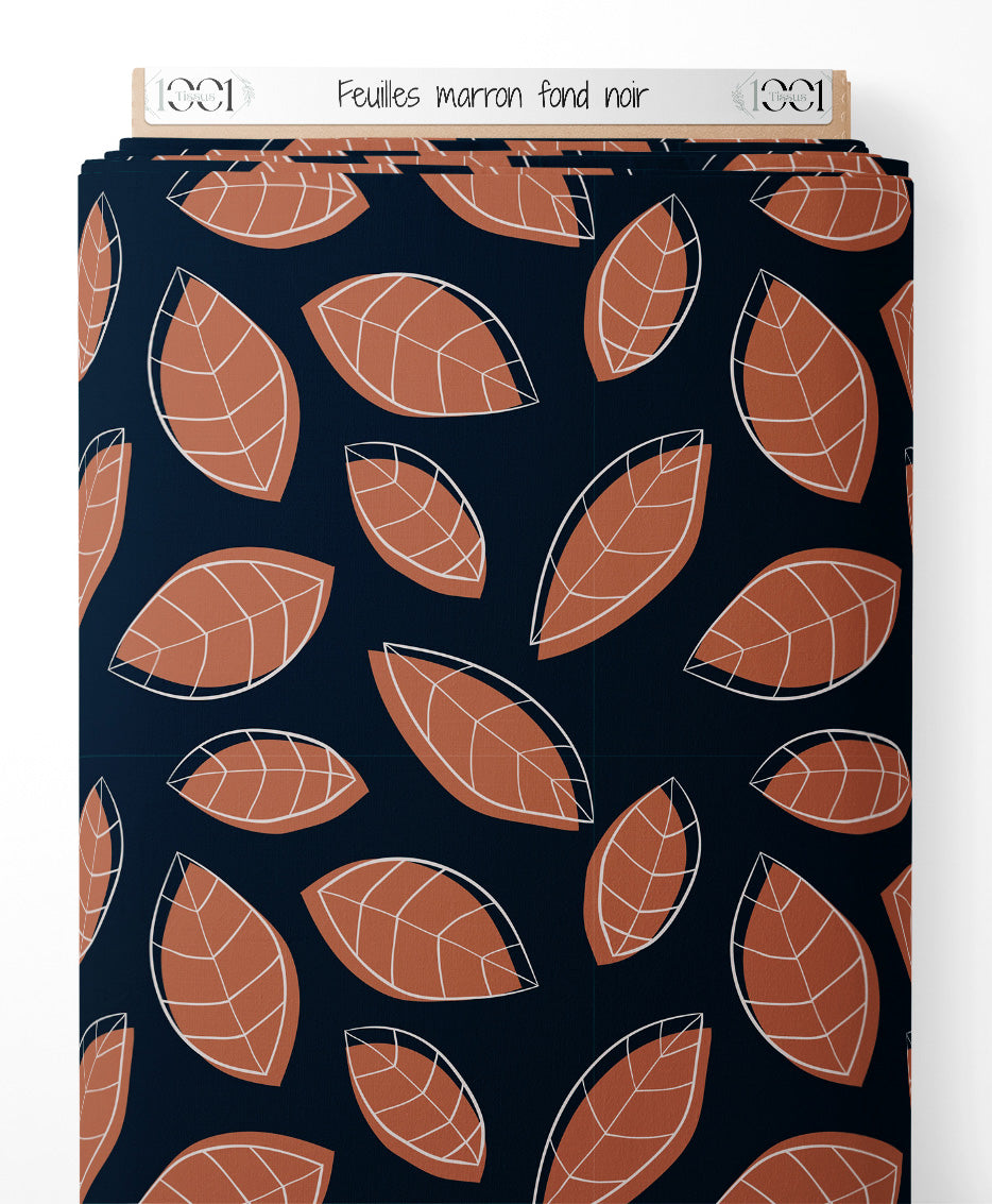Tissu - Feuilles marron sur fond noir