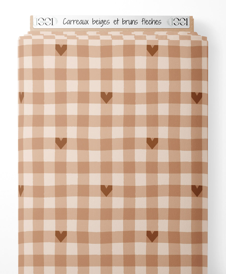 Tissu - Carreaux beiges et bruns fléchés