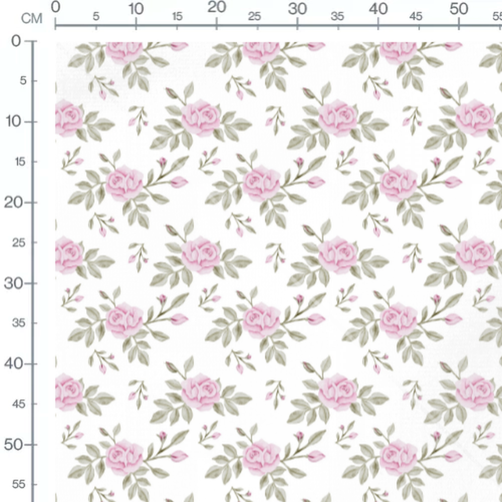 Tissu - Roses et bourgeons en fleurs