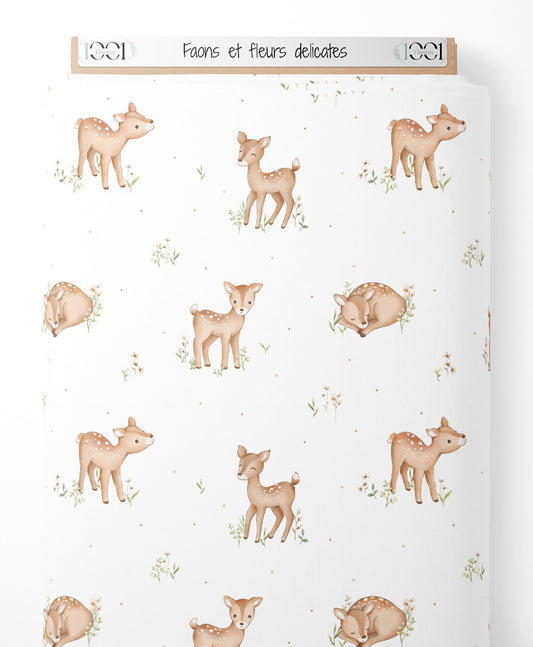 Tissu - Faons et fleurs délicates