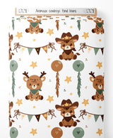 Tissu - Animaux cowboys sur fond blanc