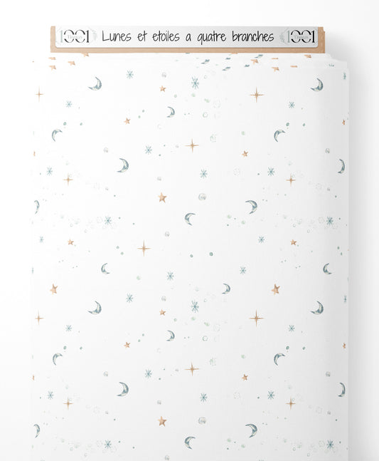 Tissu - Lunes et étoiles à quatre branches