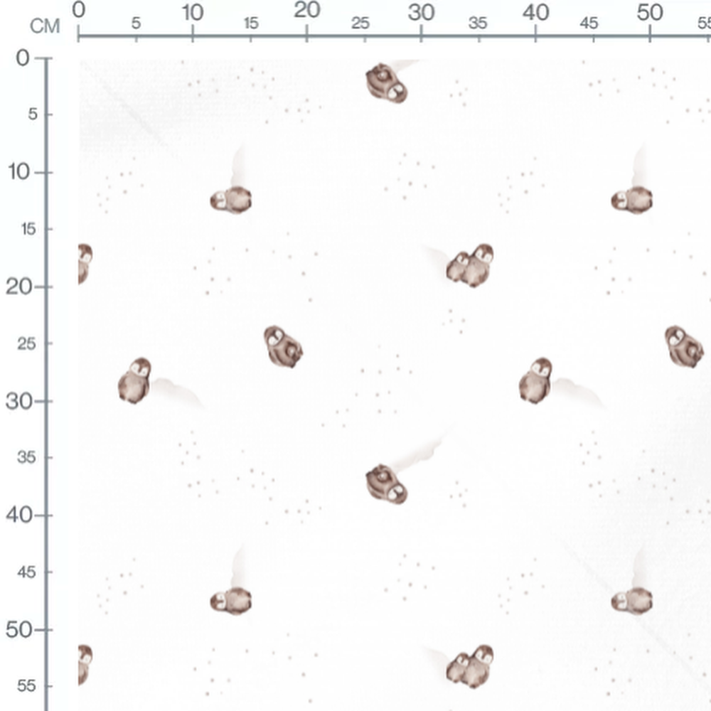 Tissu - Pingouins marron et points gris