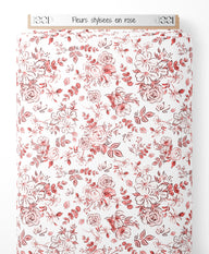 Tissu - Fleurs stylisées en rose
