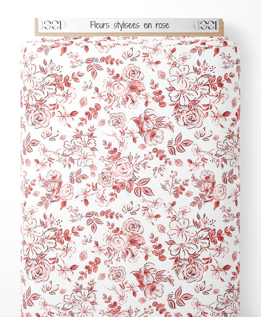 Tissu - Fleurs stylisées en rose