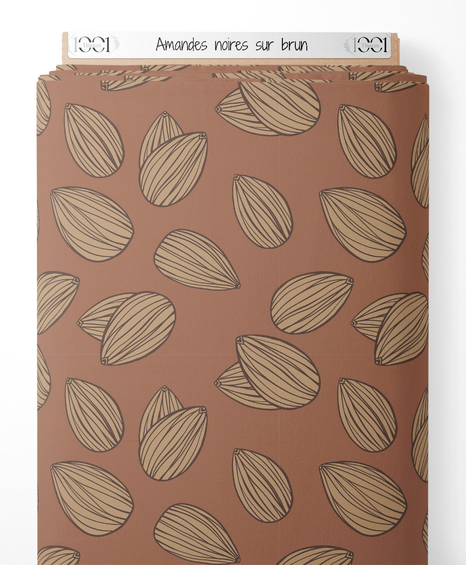 Tissu - Amandes noires sur brun