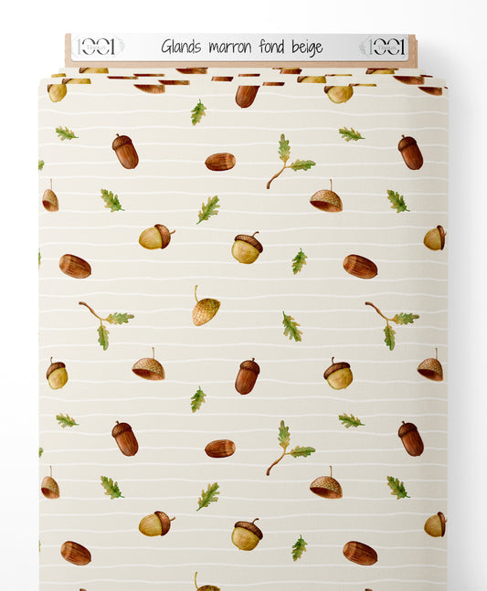 Tissu - Glands marron sur fond beige