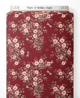 Tissu - Fleurs et libellules rouges