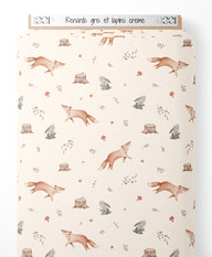 Tissu - Renards gris et lapins crème