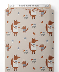 Tissu - Renards marron et feuilles