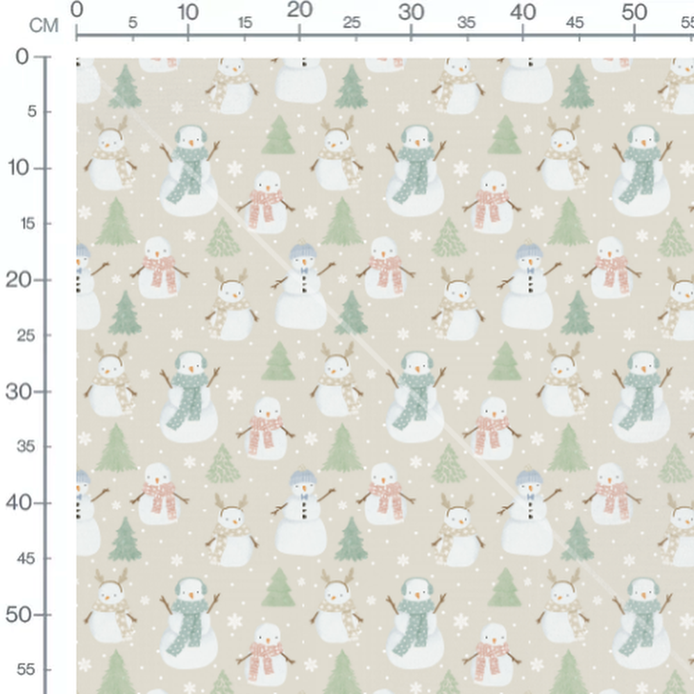 Tissu - Bonhommes neige sur beige