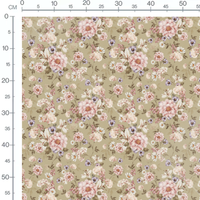 Tissu - Fleurs et violettes sur beige