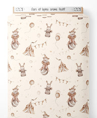 Tissu - Ours et lapins crème festif