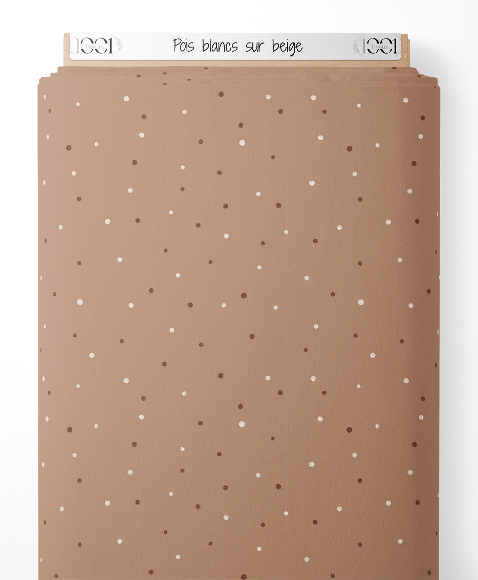 Tissu - Pois blancs sur beige