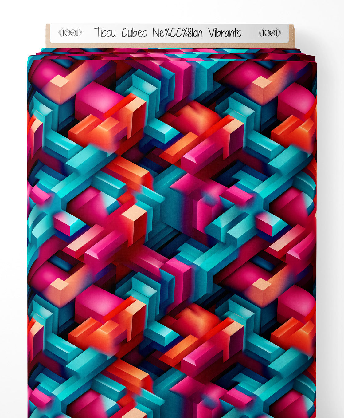 Tissu - Cubes Néon Vibrants