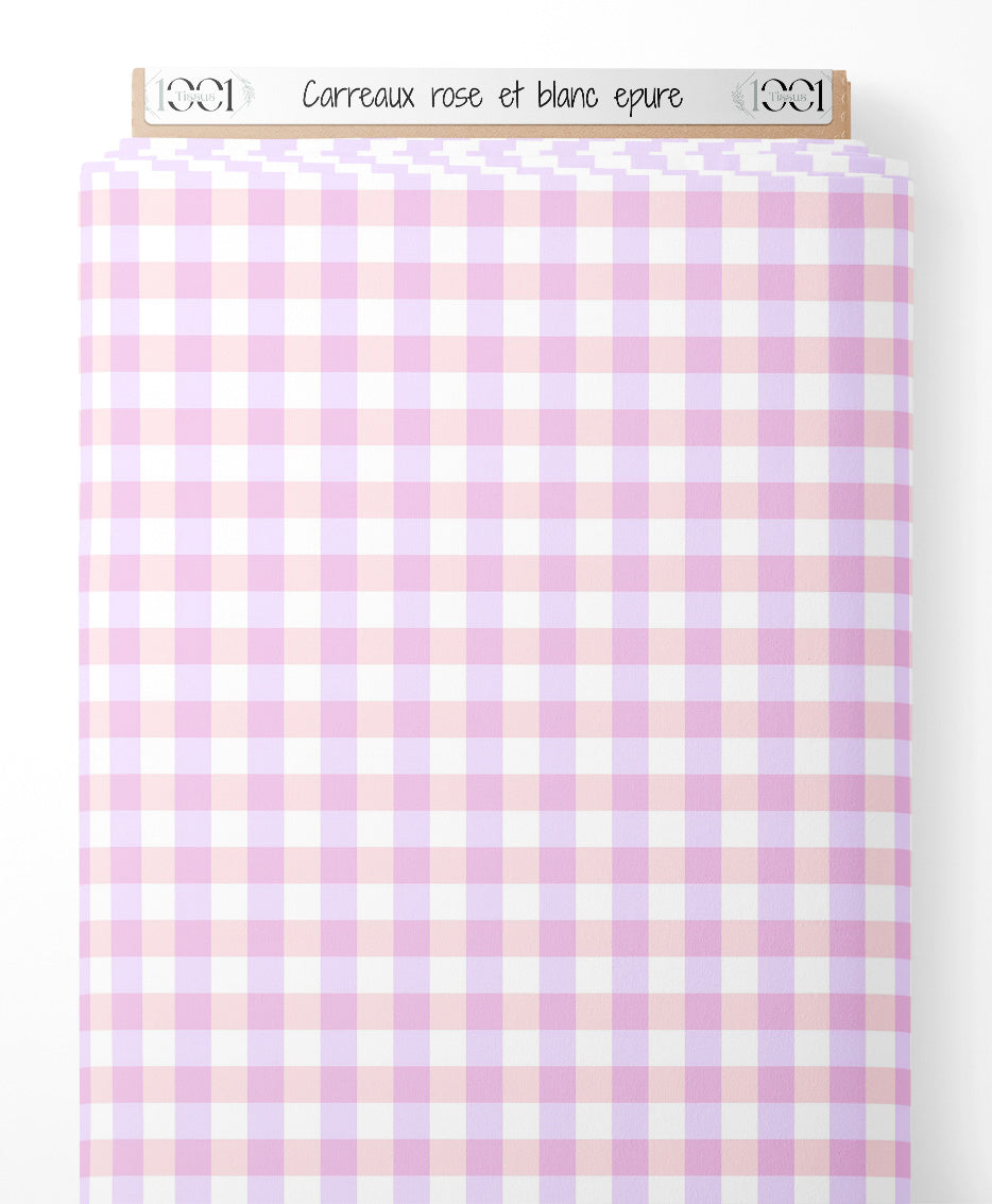 Tissu - Carreaux rose et blanc épuré