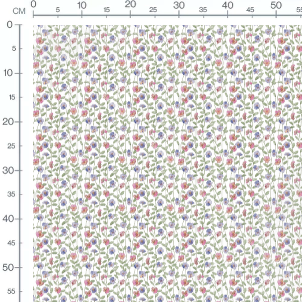 Tissu - Fleurs roses et bleues artistiques