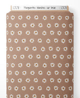 Tissu - Marguerites blanches sur brun