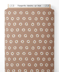 Tissu - Marguerites blanches sur brun