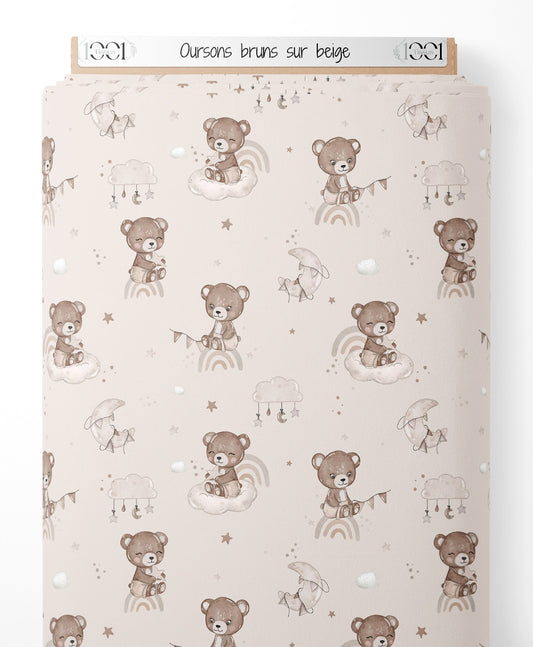 Tissu - Oursons bruns sur beige