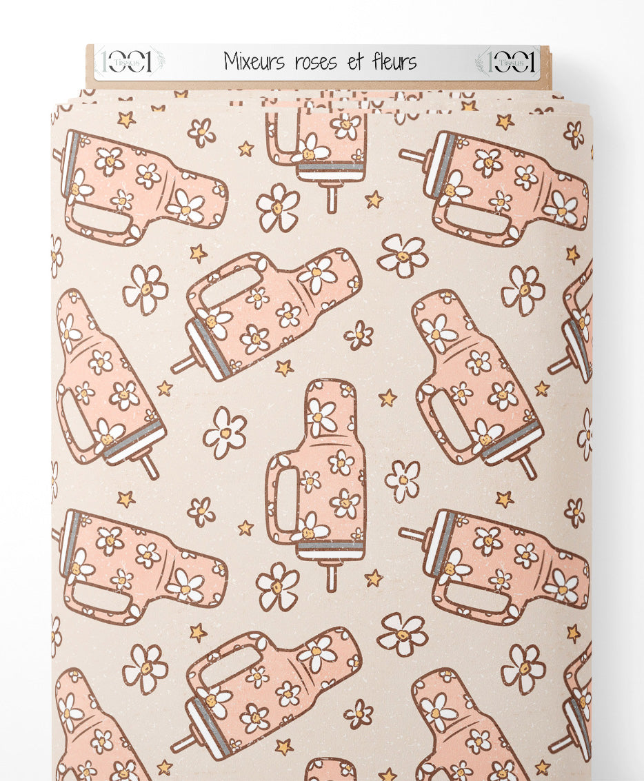 Tissu - Mixeurs roses et fleurs
