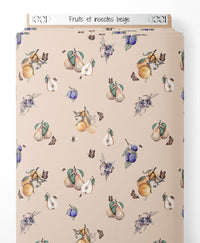 Tissu - Fruits et insectes beige