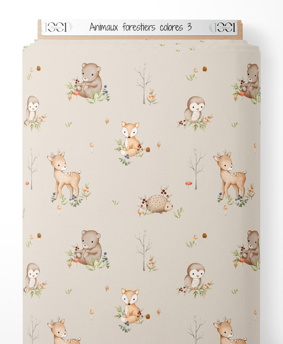 Tissu - Animaux forestiers colorés 3