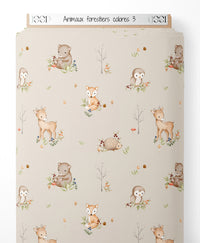 Tissu - Animaux forestiers colorés 3