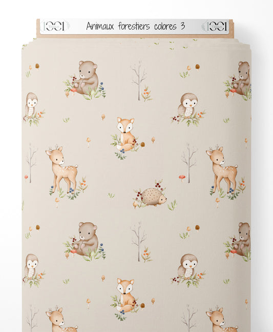 Tissu - Animaux forestiers colorés 3