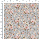 Tissu - Fleurs roses et blanches gris
