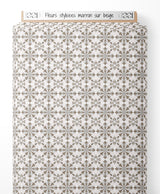 Tissu - Fleurs stylisées marron sur beige