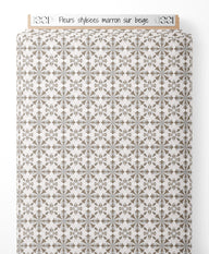 Tissu - Fleurs stylisées marron sur beige