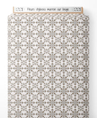 Tissu - Fleurs stylisées marron sur beige