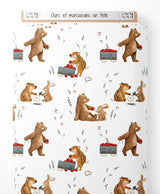 Tissu - Ours et marcassins en fête