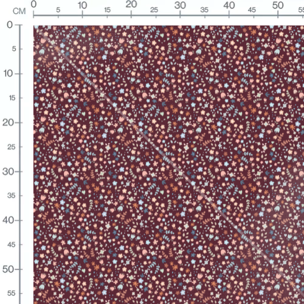 Tissu - Fleurs pastel sur fond bordeaux