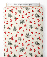 Tissu - Baies rouges et feuilles grises