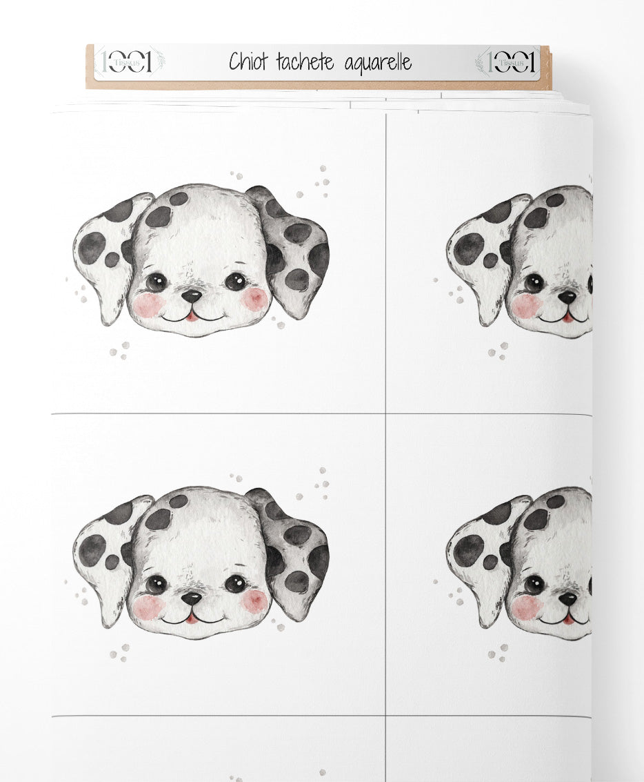 Tissu - Chiot tacheté aquarelle