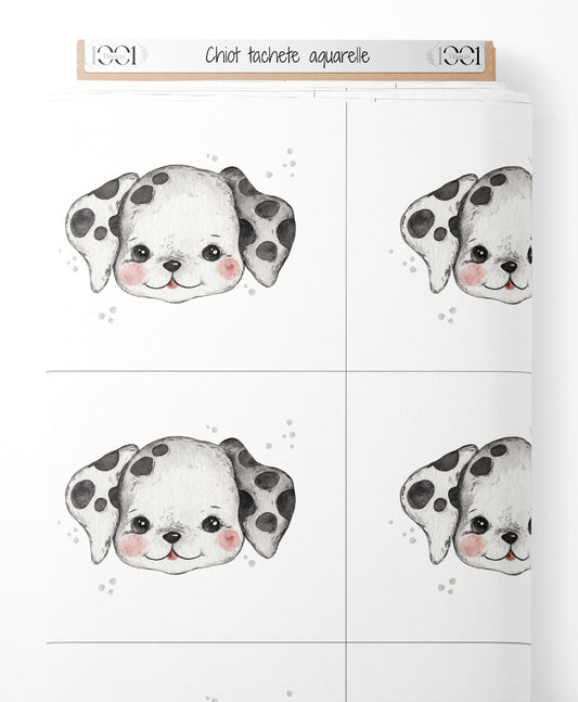 Tissu - Chiot tacheté aquarelle