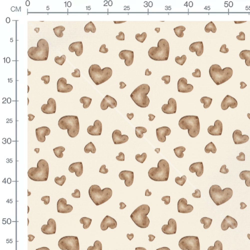 Tissu - Cœurs marron sur fond beige