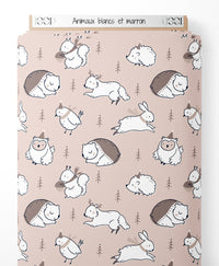 Tissu - Animaux blancs et marron